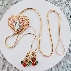 New 18K Gold Plated bolo Guadalupe Heart Necklace.